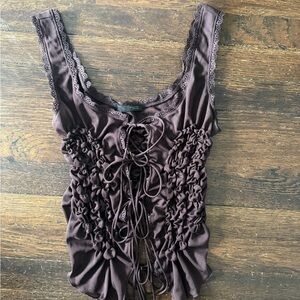 Zara Brown Lace-Up Ruched Tank Top